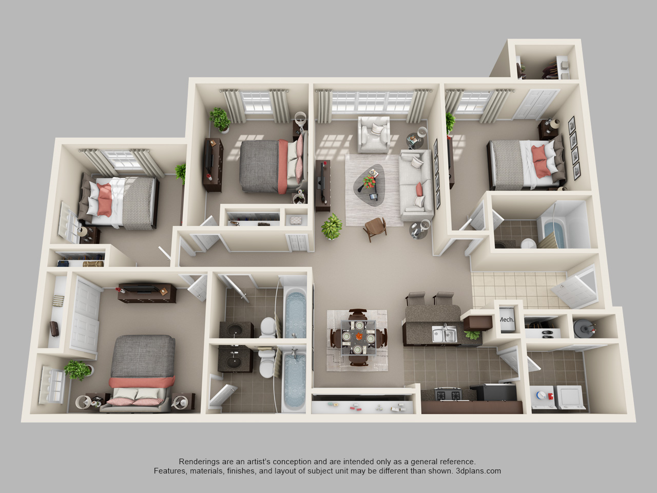 4 Bedroom 3 Bath floor plan